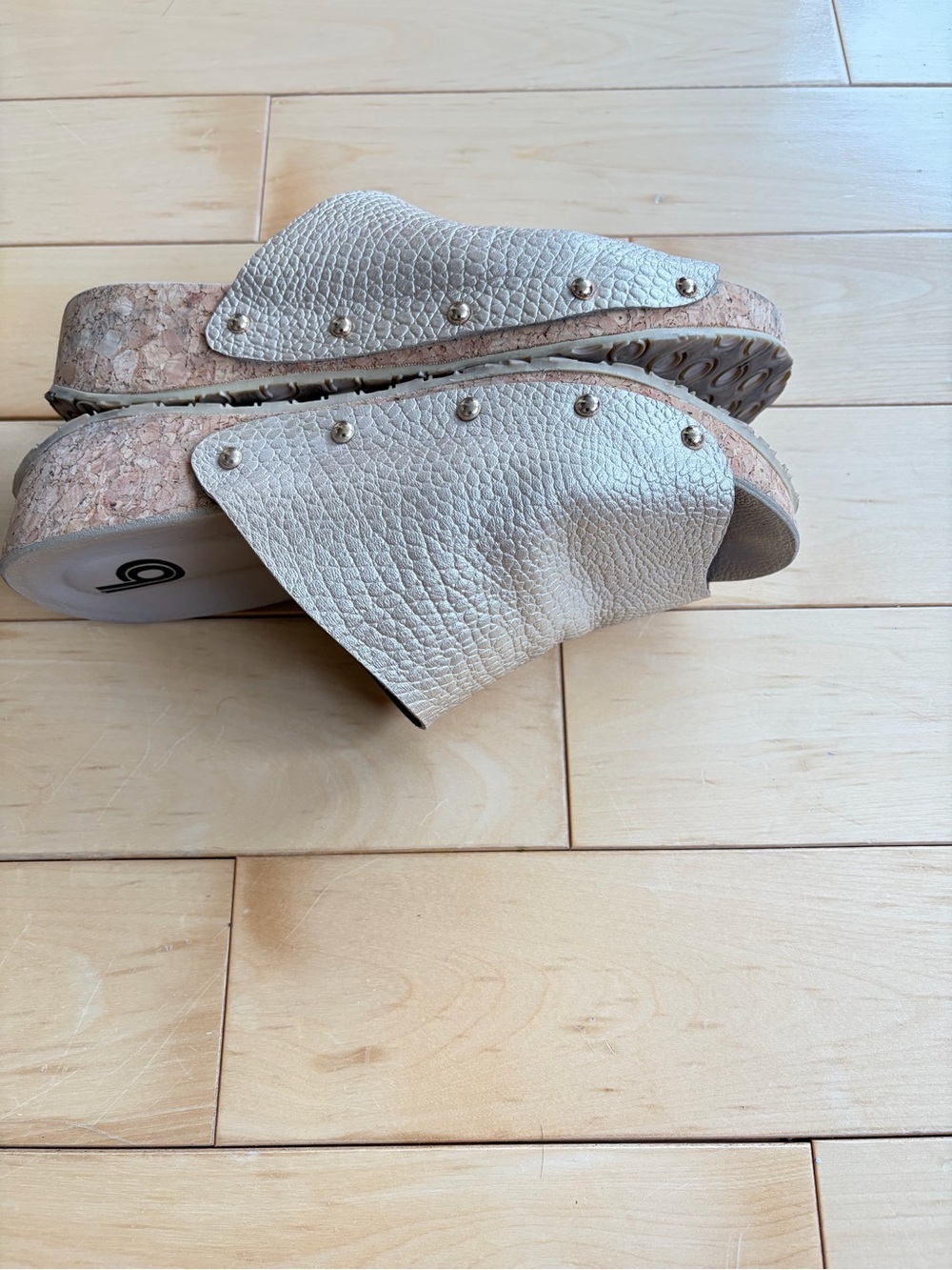 Metallic Gold Open-Toe Slide Mules - Picture 3 of 5